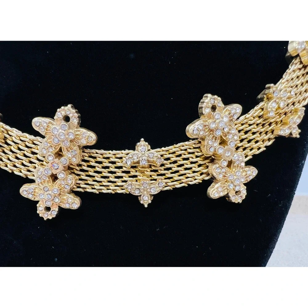 Cabi Bon Vivant Gold Tone Crystal Floral Convertible Necklace Bracelet